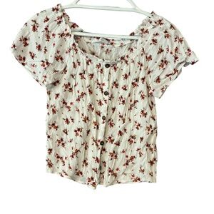 Modern attraction floral off-the-shoulder smocked blouse, peasant, rayon, Small